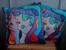 Lot de Deux Housses de Coussin visages 40x40 Cm Fait Main