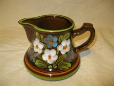 Vintage Ancien PETIT PICHET 50cl en CERAMIQUE DECOR FLORAL Tampon à Identifier