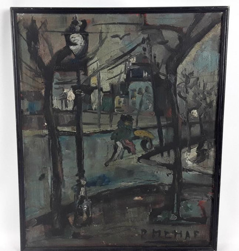 Tableau huile paysage urbain - tableau,