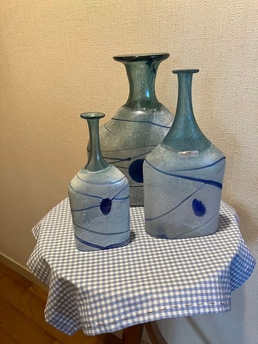 Ensemble vase verre bleu - verre,