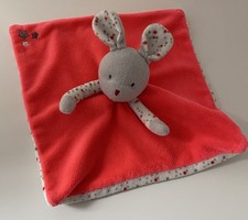 6218?OCCASION Doudou plat Mouchoir lapin Souris OKAIDI OBAIBI Rose Fluo Blanc