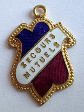 Ancien insigne plaque émaillée assurances " SECOURS MUTUELS  ", 25 x 17 mm