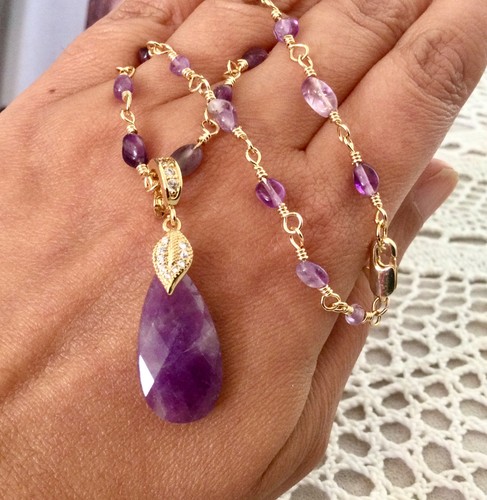 Plaqué améthyste collier - plaqué, or-améthyste-collier