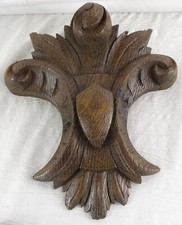 Antique Carved Oak Wood Reclaimed Corbel Ornate Medallion Pediment