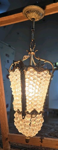 Lustre bronze ancien pampilles - bronze,