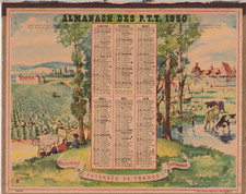 ALMANACH 1950 P.T.T. NORMANDIE PAYS d'AUGE BOURGOGNE ALSACE AUVERGNE  LE PUY