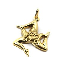Pendentif Or Jaune Ou Blanc 18K, Trinacria Arrondie, Dos Creux, 25 MM