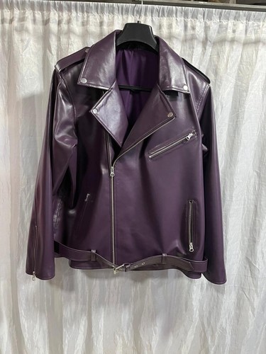 Veste cuir motard violet - cuir, de