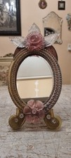 Handcrafted Venetian table mirror Murano glass with beautiful pink flower
