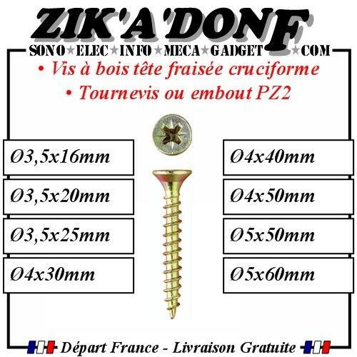 Vis bois tête fraisée - tête,