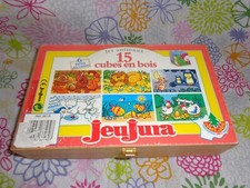 Vintage ancien Jeu de construction en bois Cubes Jeujura Puzzle France 6 Modèles