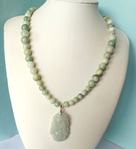 Collier jade naturel - en, blanc