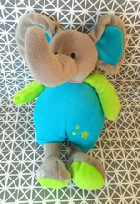 Doudou peluche éléphant gris bleu vert étoiles U Tout Petits 25 cm