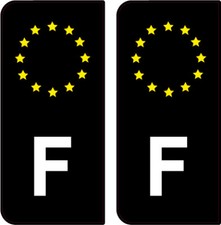2 STICKERS NOIR LOGO ( F ) FRANCE PLAQUE IMMATRICULATION AUTO DEPARTEMENT GAUCHE