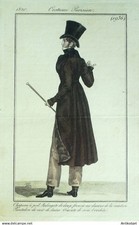 Gravure Costume Parisien 1820 #1936 (eau forte) Redingote  velours homme