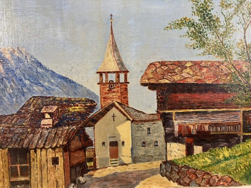 Huile paysage suisse - huile, montagne