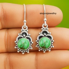 Boucles d'oreilles pendantes argent sterling 925 pierre précieuse turquoise...