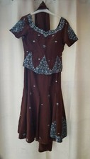 Jupe longue femme indienne turquoise et marron 3 pièces taille 10