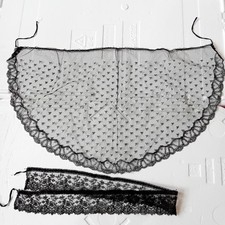 Dentelle Tulle Noir.  1 Tablier Où Fichu , Ruban Anciens Avec Lien Pour Serrer 