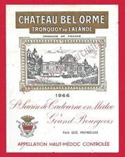 78/92 Etiquette Label HAUT-MÉDOC CHÂTEAU BEL ORME Tronquoy de Lalande 1966, QUIÉ