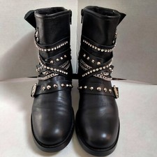 Bottines Rock/punk cuir noir chaînes, strass, clous, Beverly Feldman 