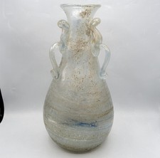 Grand vase à anses de style antique Scavo en verre soufflé bullé de Murano XXème