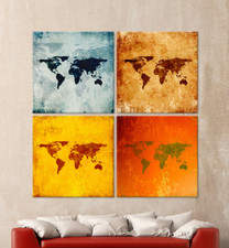 Carte Du Monde 4 Pop Art Toile Photo Environ Canapé Moderne Rétro Tableau Mural