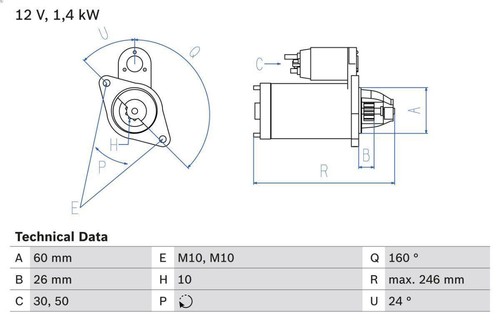 Starter for bosch 986 019 - starter,