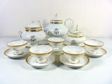 Mousseline Pouyat Limoges France white porcelain gold rim & monogramm coffee set