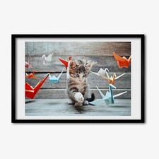 Tulup Photo 60x40cm Décor MDF Le salon Cadre Oiseaux de chat en papier