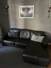 Canapé en cuir 4 places avec méridienne marron chocolat en très bon état 