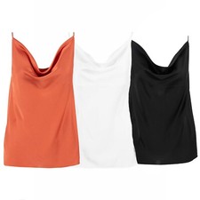 Blouse Femme Sans Manches Avec Bretelles En Satin Brillant Et Col Châle 65213