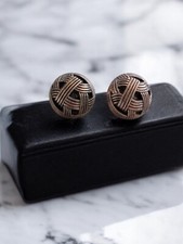 Bijoux Fantaisie Vintage - Boucles D'oreilles Rondes Couleur Bronze À Clip Roses