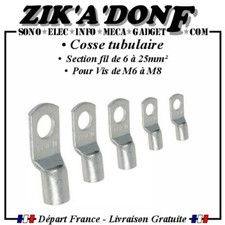 X2 Cosse tubulaire pour section fil de 6 à 25mm² et pour Vis de M6 à M8 au choix