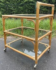Table Bar Roulante Bambou Rotin Cuir Vintage Design Desserte