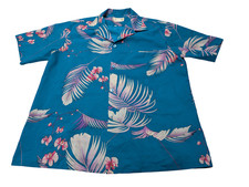 Chemise hawaïenne Helena's Made in Hawaii USA turquoise taille L #698h