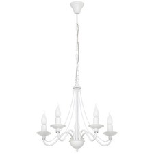 Lustre Blanc Métal 5 Branches Rustique ROSABELLA Salle À Manger Lampe