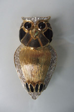 Pierre Lang Broche / Épinglette, Hibou 6,5cm, Doré Avec Des Pierres