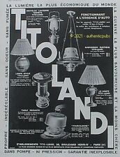 PUBLICITE TITO LANDI LAMPE BOULE LANTERNE TEMPETE FOUR CLOCHE DE 1933 FRENCH AD