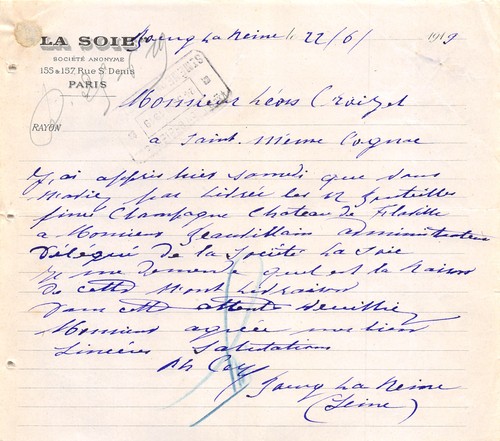 1919 facture la soie a - ,