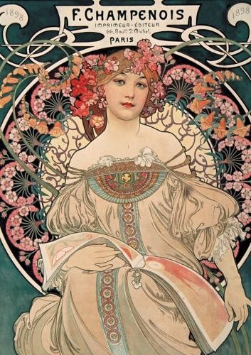 Carnet blanc affiche - blanc,, mucha