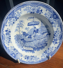 Assiette creuse, Faïence,Décor Chinois, louis lebeuf,Montereau