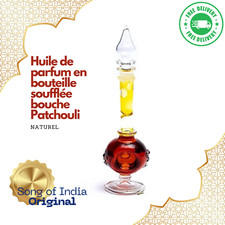 Huile de parfum Patchouli longue durée en bouteille soufflée 5ml song of india ✅