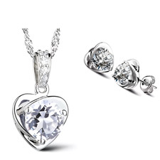 Parure Bijoux - Femme - Coeur - Cristal Autrichien - Blanc - Argent Fin 925/1000