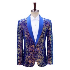 Hommes Costume Blazer Floral Paillettes Sequin Veste Slim Fête Show Danse Casual