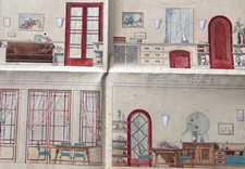 Ancien dessin original architecture, intérieur, canapé, chaises