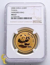 2000 Or Panda Chinois 1 Oz. G500Y Anneau Miroité Évalué Par NGC Comme MS-67!