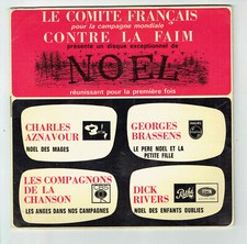 NOËL 45T 7" EP Photos Dédicaces AZNAVOUR BRASSENS COMPAGNONS CHANSON Dick RIVERS