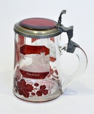 Chope à Bière Allemande Cristal de Bohème Château de Stolzenfels et d'Ehrenfels