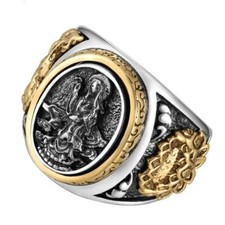 Bague chevalière homme argent massif 925 pas cher Le bouddha noir tendance